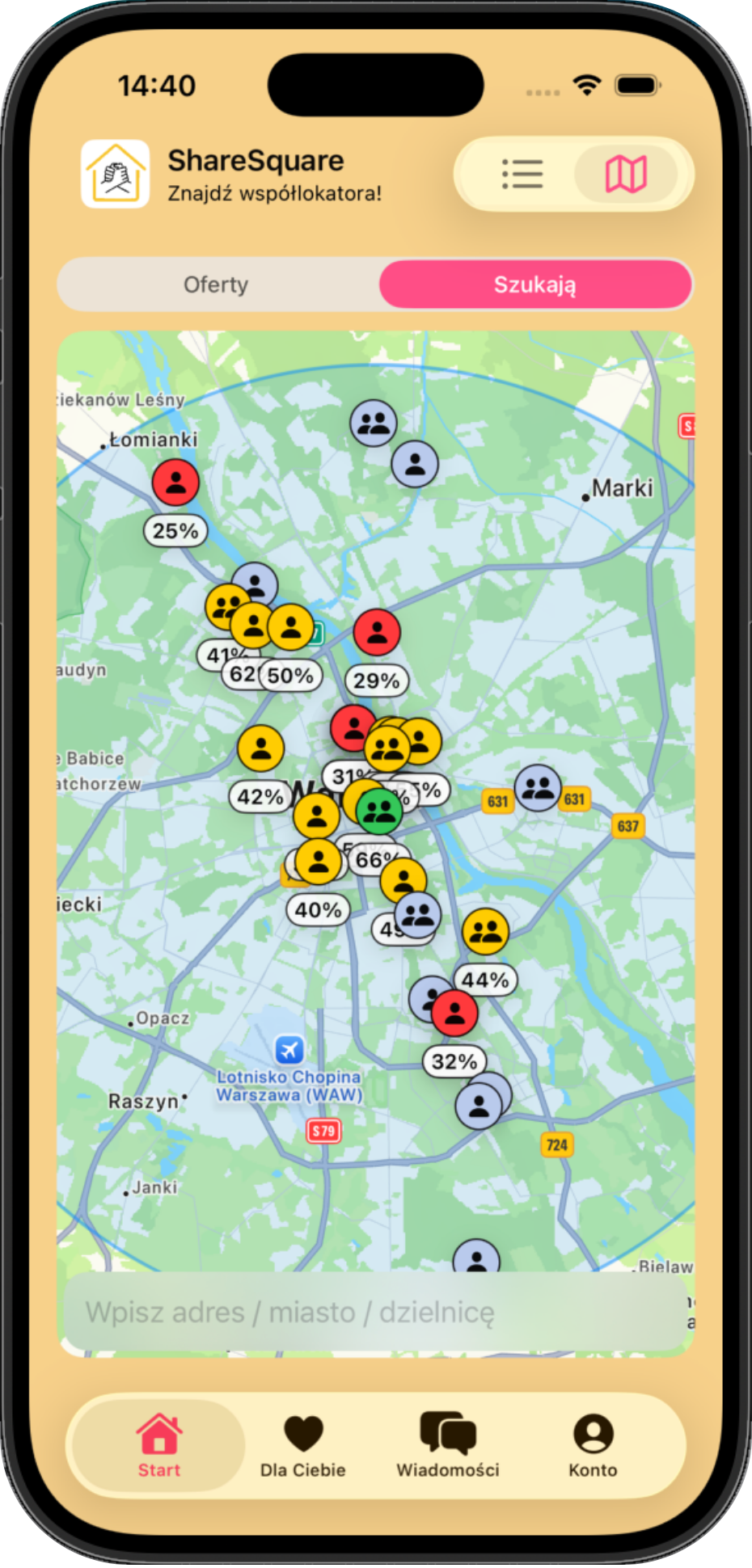 Mapa dopasowań w ShareSquare